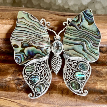 PD 15622 AB-(HANDMADE 925 BALI STERLING SILVER BUTERFLY PENDANTS WITH ABALONE SHELL)